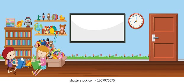 Background scene with whiteboard and toys illustration