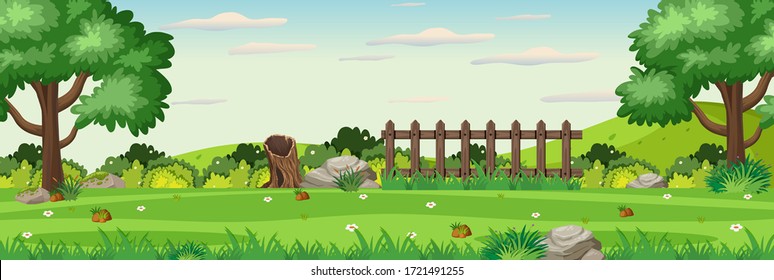 Background scene with wooden fence in the park illustration