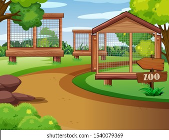 Background scene of zoo with empty cages illustration