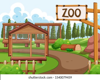 Background scene of zoo park with many cages illustration