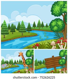 Background scenes and animals by the river illustration