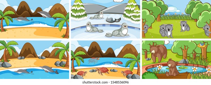 Background scenes of animals in the wild illustration