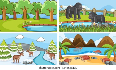 Background scenes of animals in the wild illustration