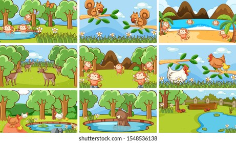 Background scenes of animals in the wild illustration