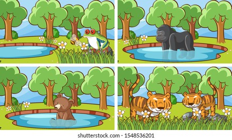 Background scenes of animals in the wild illustration