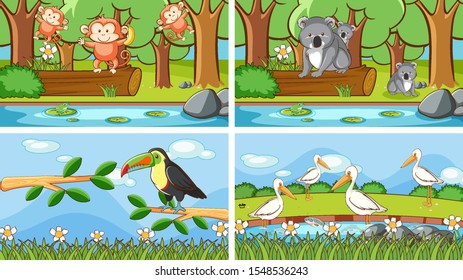 Background scenes of animals in the wild illustration