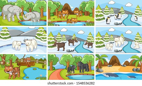 Background scenes of animals in the wild illustration