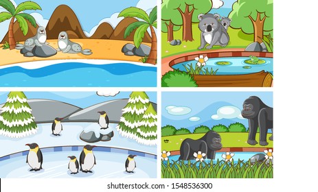Background scenes of animals in the wild illustration