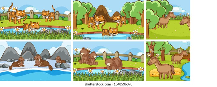 Background scenes of animals in the wild illustration