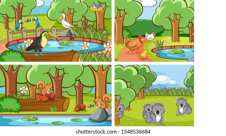 Background scenes of animals in the wild illustration