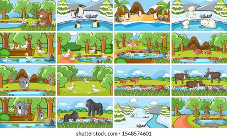 Background scenes of animals in the wild illustration