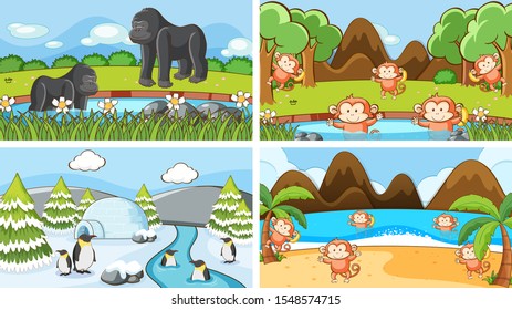 Background scenes of animals in the wild illustration