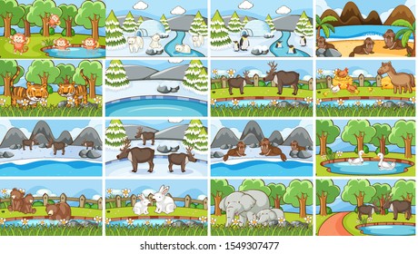 Background scenes of animals in the wild illustration