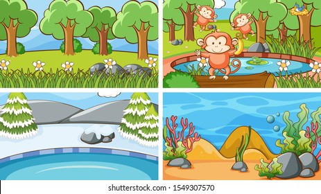 Background scenes of animals in the wild illustration