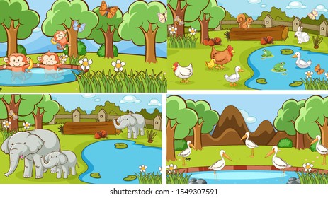 Background scenes of animals in the wild illustration