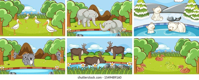Escenas de fondo de animales en la ilustración silvestre