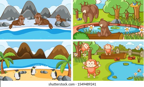 Background scenes of animals in the wild illustration