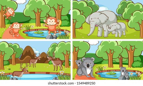 Background scenes of animals in the wild illustration