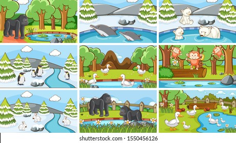 Background scenes of animals in the wild illustration