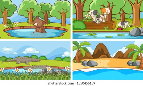 Background scenes of animals in the wild illustration