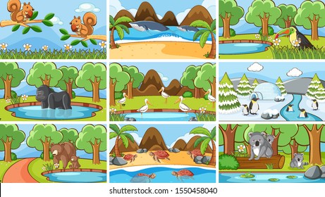 Background scenes of animals in the wild illustration