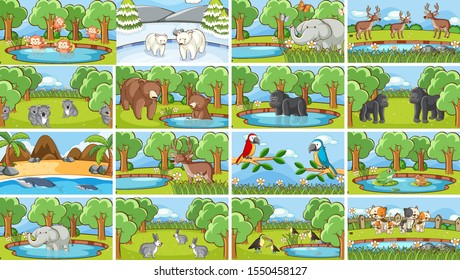 Background scenes of animals in the wild illustration