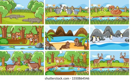 Background scenes of animals in the wild illustration