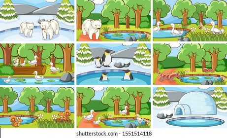 Background scenes of animals in the wild illustration