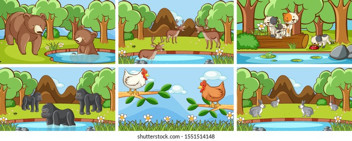 Background scenes of animals in the wild illustration