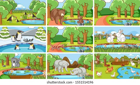 Escenas de fondo de animales en la ilustración silvestre
