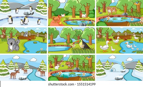 Background scenes of animals in the wild illustration