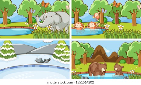 Background scenes of animals in the wild illustration