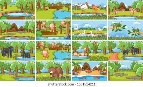Background scenes of animals in the wild illustration