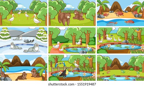 Background scenes of animals in the wild illustration
