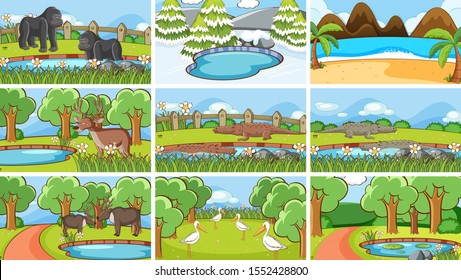 Background scenes of animals in the wild illustration