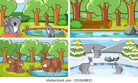 Background scenes of animals in the wild illustration
