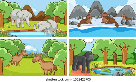 Escenas de fondo de animales en la ilustración silvestre