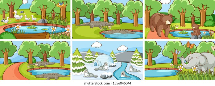 Background scenes of animals in the wild illustration