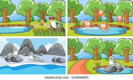Background scenes of animals in the wild illustration