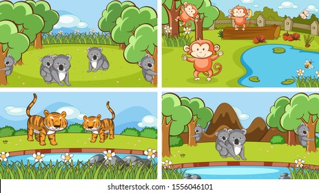 Background scenes of animals in the wild illustration