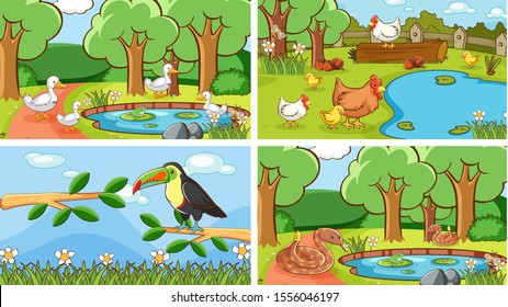 Background scenes of animals in the wild illustration