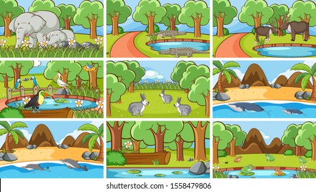 Background scenes of animals in the wild illustration