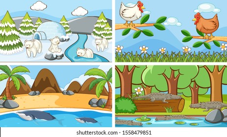 Background scenes of animals in the wild illustration