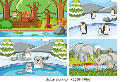 Background scenes of animals in the wild illustration