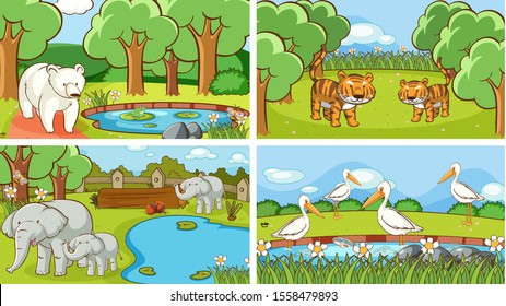 Background scenes of animals in the wild illustration