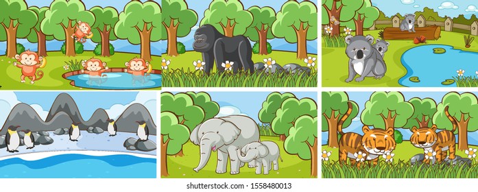 Background scenes of animals in the wild illustration
