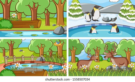 Background scenes of animals in the wild illustration