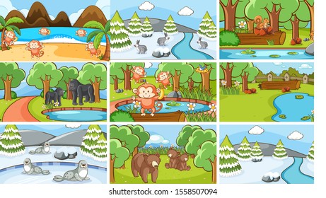Background scenes of animals in the wild illustration