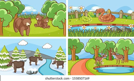 Background scenes of animals in the wild illustration