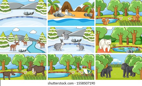 Background scenes of animals in the wild illustration